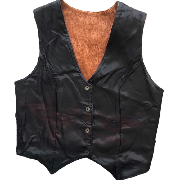Vintage Made in USA Trim Leathers Black and Brown Biker Vest Blush Size Small - Picture 9 of 13